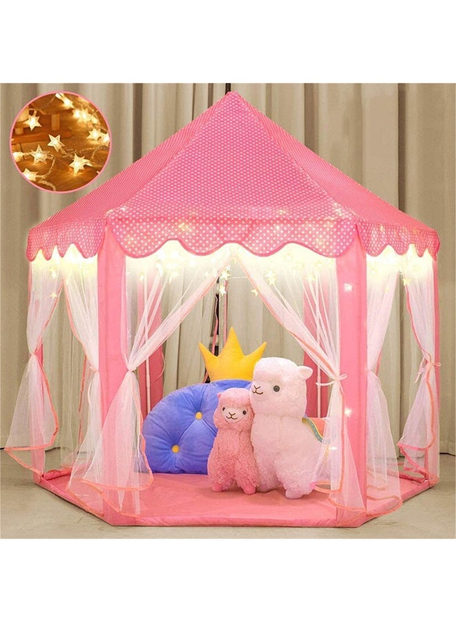 RollsTimi  Princess Castle Play Tent with LED Star Lights,Large Size Pink Hexagon Playhouses Kids Tent Indoor Outdoor Games for Toddlers 2-8 Years Old - Image 1