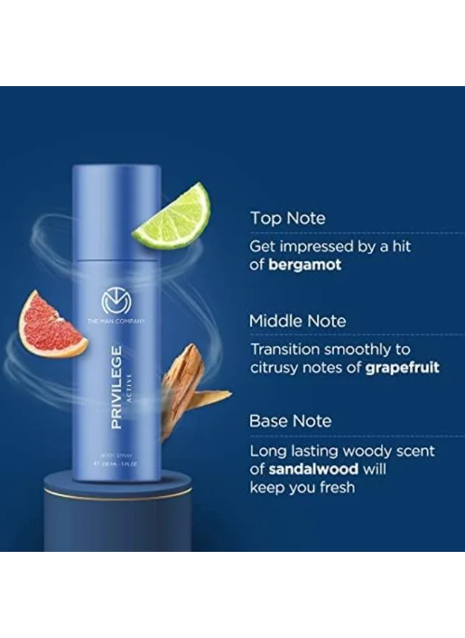 The Man Company Privilege Active Deodorant For Men, Premium Body Spray, Long-Lasting Fragrance, Perfect Deo For Everyday Use, 150 ML