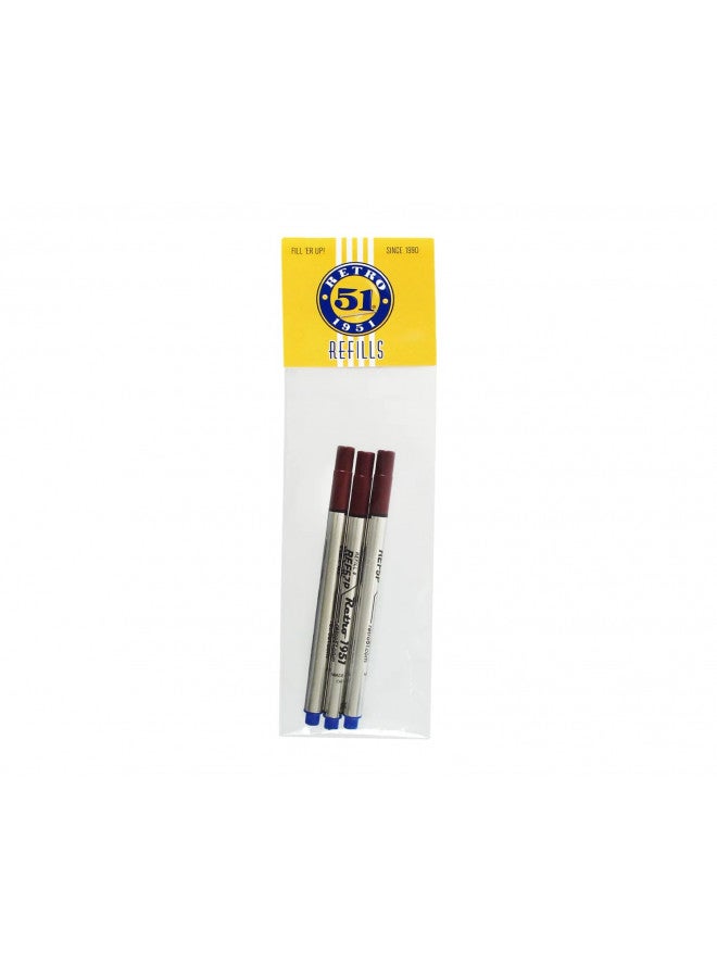 Retro 1951 Retro 1951 Short Capless Rollerball Ink Refill, Blue, 3-Pack (REF57P-B) 