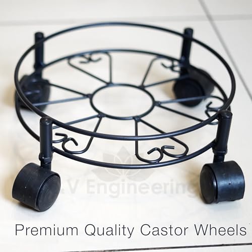 D&V ENGINEERING - Creative in innovation D&V Engineering Metal Heavy Duty Easy Movable LPG Cylinder Trolley, Gas Cylinder Stand with Wheels - Black (Round) - Image 3