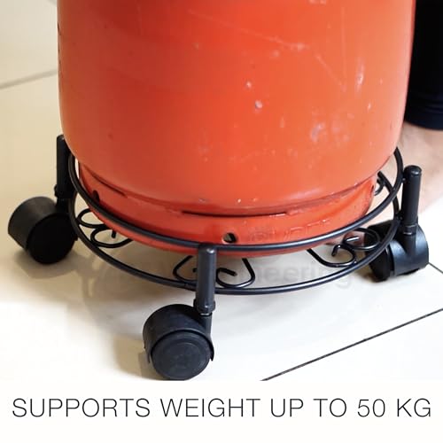 D&V ENGINEERING - Creative in innovation D&V Engineering Metal Heavy Duty Easy Movable LPG Cylinder Trolley, Gas Cylinder Stand with Wheels - Black (Round) - Image 4