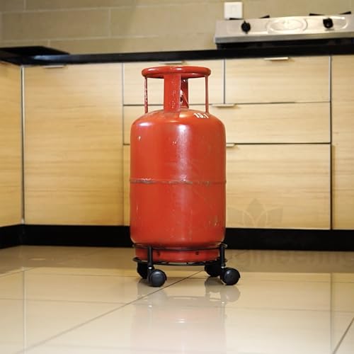D&V ENGINEERING - Creative in innovation D&V Engineering Metal Heavy Duty Easy Movable LPG Cylinder Trolley, Gas Cylinder Stand with Wheels - Black (Round) - Image 1