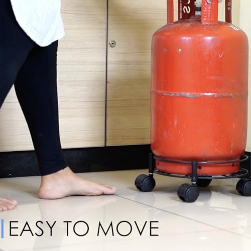 D&V ENGINEERING - Creative in innovation D&V Engineering Metal Heavy Duty Easy Movable LPG Cylinder Trolley, Gas Cylinder Stand with Wheels - Black (Round) - Image 5