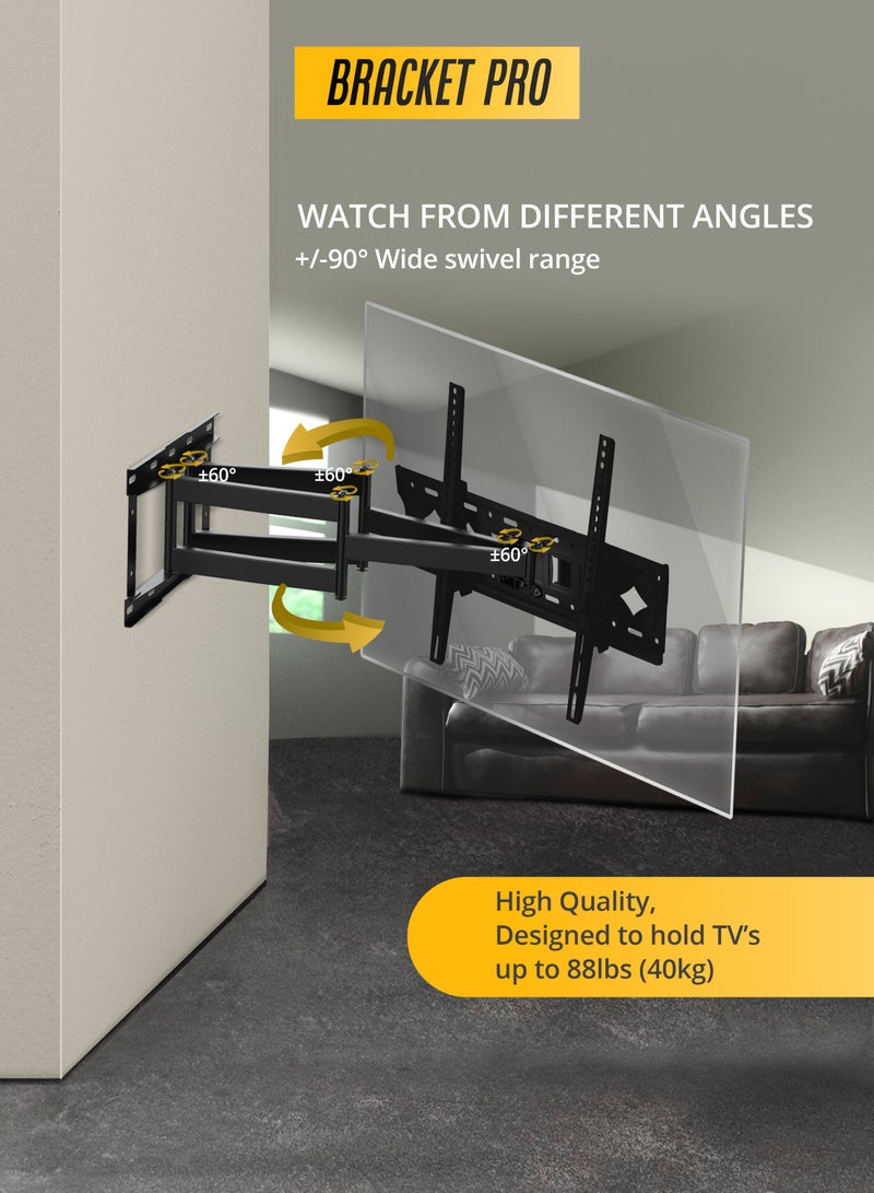 براكيت حامل جداري متحرك بالكامل للتلفزيون من Bracket Pro، مناسب لشاشات من 32 إلى 85 بوصة - قابل للإمالة والدوران - مصنوع من الفولاذ المتين، يتحمل وزنًا يصل إلى 45 كجم - متوافق مع معايير VESA من 200x200 إلى 600x400 - سهل التركيب - BPX3285 - Image 4