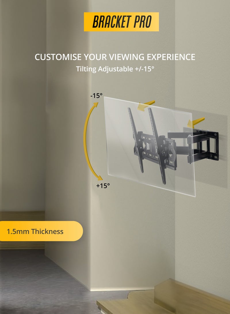 براكيت حامل جداري متحرك بالكامل للتلفزيون من Bracket Pro، مناسب لشاشات من 32 إلى 85 بوصة - قابل للإمالة والدوران - مصنوع من الفولاذ المتين، يتحمل وزنًا يصل إلى 45 كجم - متوافق مع معايير VESA من 200x200 إلى 600x400 - سهل التركيب - BPX3285 - Image 5
