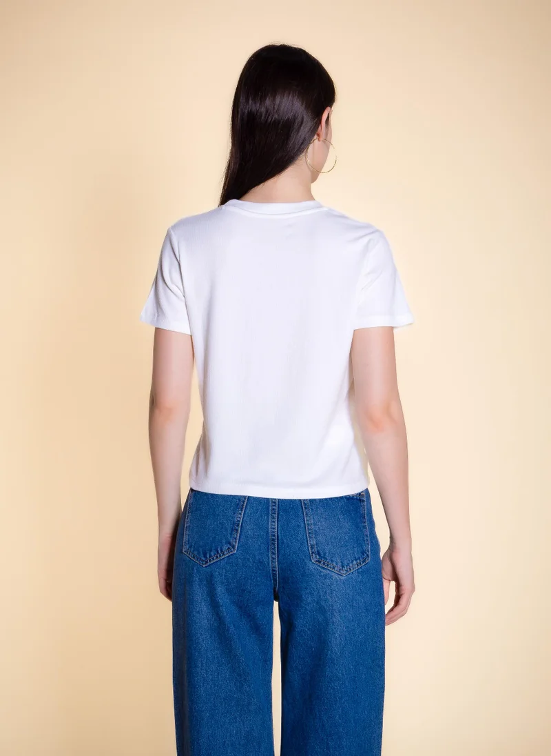Shapes White MIDWEIGHT RIBBED T-SHIRT for Women | Best Price UAE