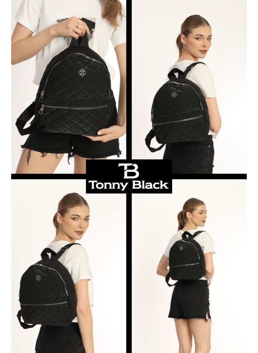 tonny black - Original Women Waterproof Quilted Adjustable Shoulder Strap School Course Sports Work Daily Backpack - Image 1