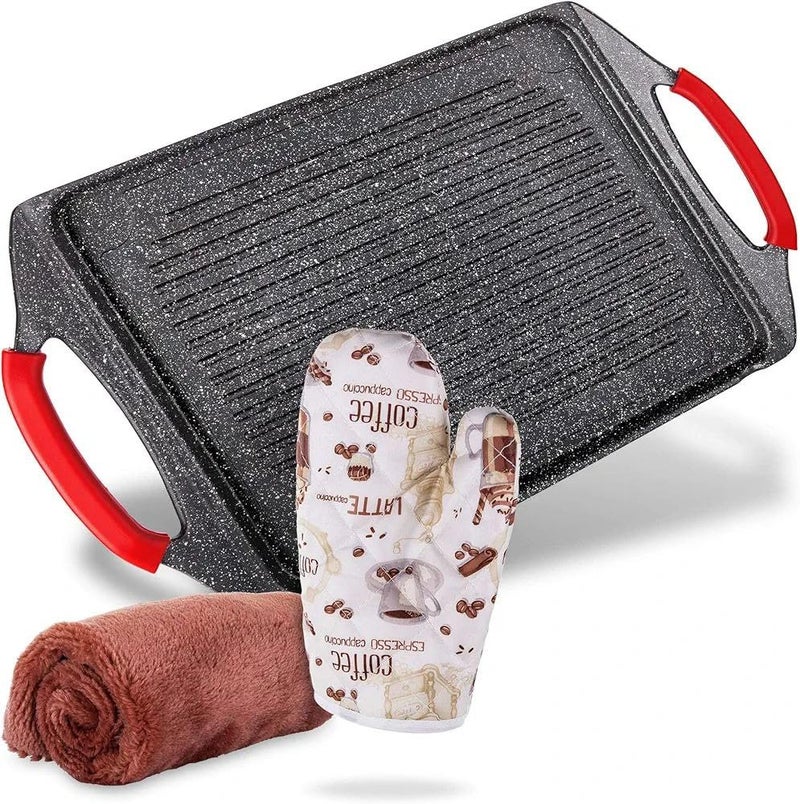 Rectangular Non-Stick Indoor Grill, Ideal for Fish, Vegetables, Steaks and More