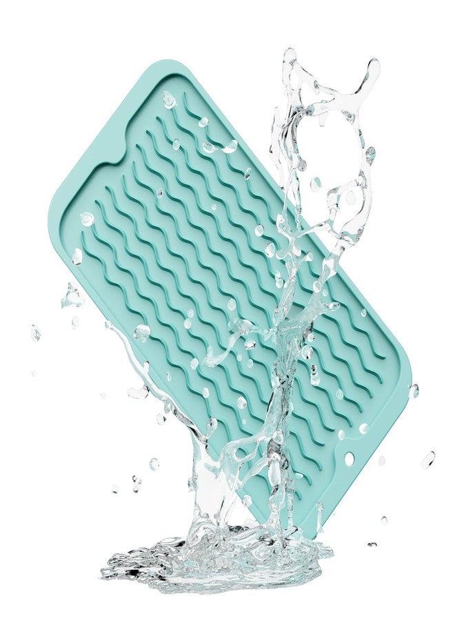 ZLR Silicone Sponge Holder & Sink Caddy Tray (6" x 12") - Narrow Dish Drying Mat for Kitchen Counter - Waterproof Soap Dispenser Organizer, Non-Slip Bathroom Vanity Tray (Mint Green) - Image 1