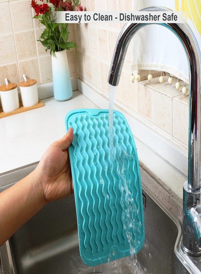 ZLR Silicone Sponge Holder & Sink Caddy Tray (6" x 12") - Narrow Dish Drying Mat for Kitchen Counter - Waterproof Soap Dispenser Organizer, Non-Slip Bathroom Vanity Tray (Mint Green) - Image 4