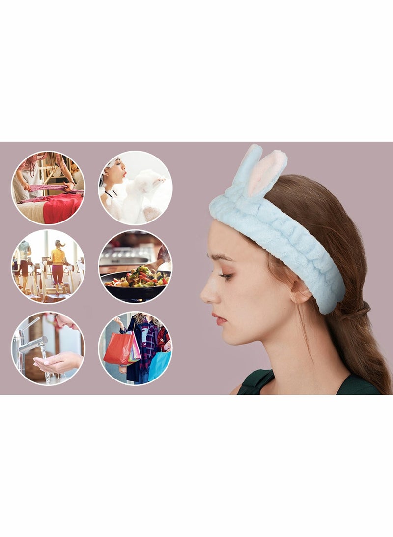 Loquat 4 Pack Elastic Makeup Headbands for Women Girls Lovely Bunny Ears Coral Fleece Washing Face Head Wraps - Image 2