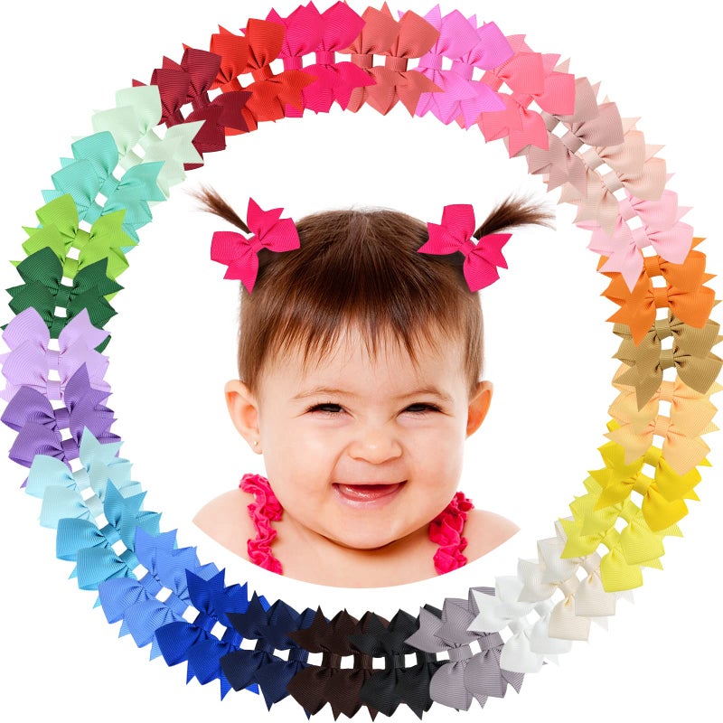 ALinmo Baby Hair Clips 60PCS - 2" Fully Lined Tiny Hair Bows Alligator Clips for Infants and Toddlers in Pairs - Image 1