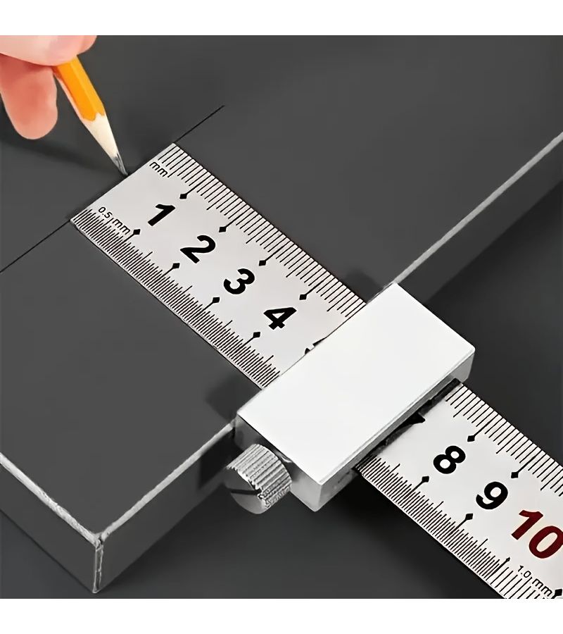 Silvery Metal Ruler With Transparent Scale For Exam Office Engineering Drawing - Image 1