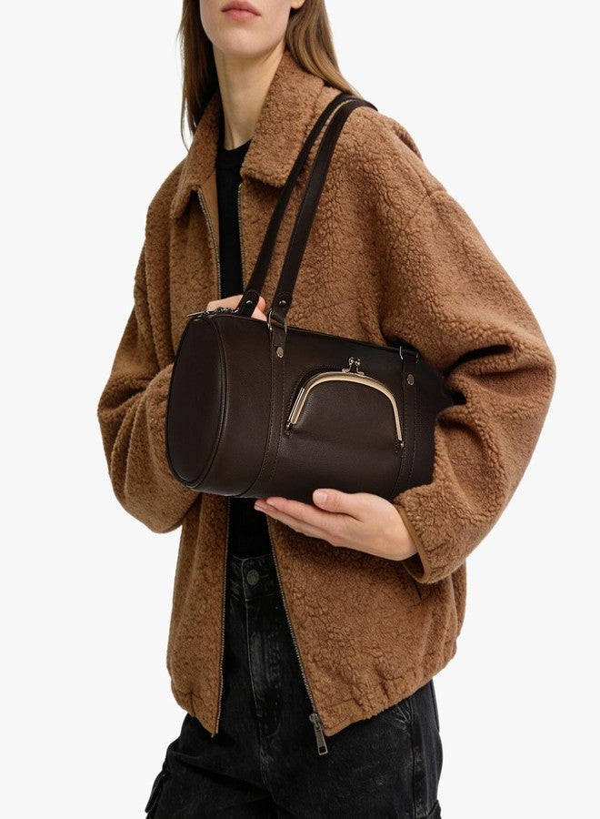 CATSEA Kisslock Barrel Bag Designer Shoulder Bag for Women,Pu Leather Boston Handbag Retro Y2k Bags Tote Purses - Image 3