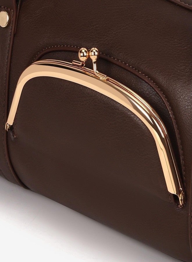 CATSEA Kisslock Barrel Bag Designer Shoulder Bag for Women,Pu Leather Boston Handbag Retro Y2k Bags Tote Purses - Image 5
