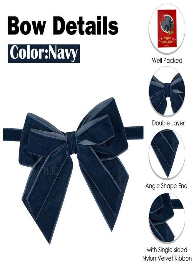 AIMUDI Navy Blue Velvet Ribbon Bows 4'' Christmas Bows for Gift Wrapping Premade Gift Bows Velvet Bows for Christmas Trees Wreaths Presents Crafts Home Christmas Winter Decorations, 12 PCs - Image 4