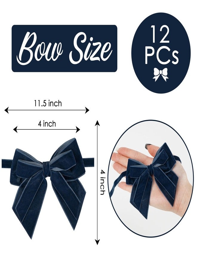 AIMUDI Navy Blue Velvet Ribbon Bows 4'' Christmas Bows for Gift Wrapping Premade Gift Bows Velvet Bows for Christmas Trees Wreaths Presents Crafts Home Christmas Winter Decorations, 12 PCs - Image 3