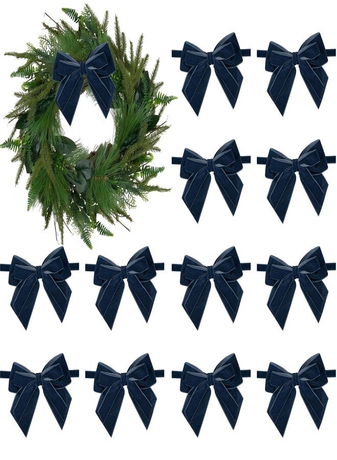 AIMUDI Navy Blue Velvet Ribbon Bows 4'' Christmas Bows for Gift Wrapping Premade Gift Bows Velvet Bows for Christmas Trees Wreaths Presents Crafts Home Christmas Winter Decorations, 12 PCs - Image 1