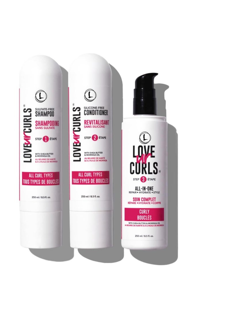 Love Ur Curls - LUS Shampoo & Conditioner Set with All in One Curl Cream Styler for Curly Hair, 3 Step System to Repair and Moisturizing