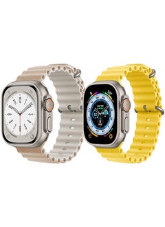 IAF Silicone Ocean Band Strap for Apple Watch Ultra 8 49mm Beige/White Double Side Strap with Yellow Single Color Strap Set of 2 