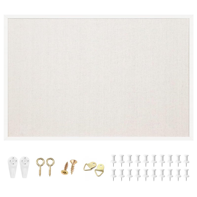 OWLKELA 24'' x 36'' Linen Bulletin Board, White Framed Corkboard, White Oak Frame Linen Cork Board, Vision Board and Decorative Hanging Pin Board - Image 1