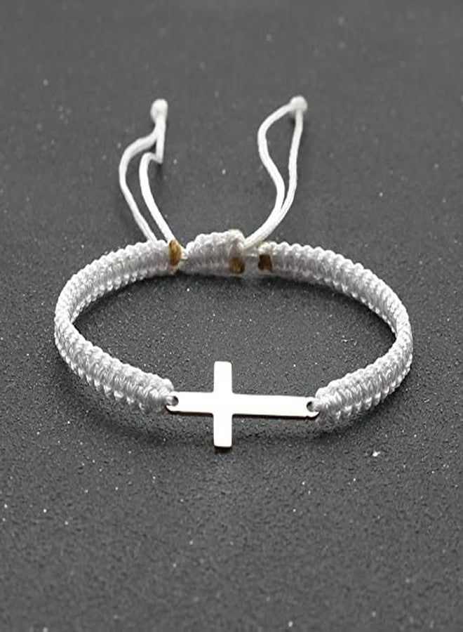 Pingyongchang 2Pcs Handmade Cross Lucky Knot Adjustable Red Black String Protection Christian Bracelet Boho Amulet Rope Bracelet for Women Men Couple Jewelry Friendship Gift-Black White - Image 3