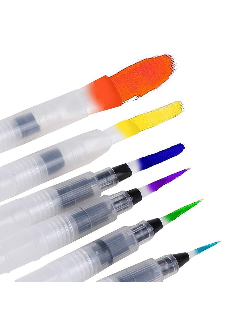 HOUSE HATCH HOUSE HATCH Water Brush Pen Set 6 Pcs Aqua Painting Brushes with Assorted Tips for Water Soluble Colored Pencils Water Color WaterBase Markers Powdered Pigment Watercolor Paints 