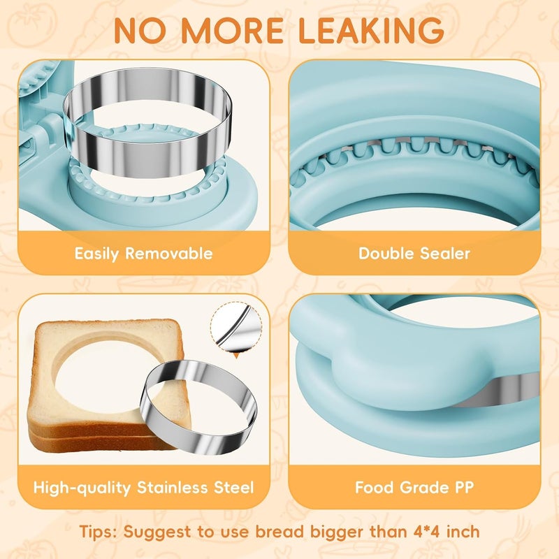 HINZER Global flexible sizing options Sandwich Cutter and Sealer for Kids Lunch Breakfast Sandwich Maker Stainless Steel Bread Decruster Heart Square Cookie Cutter for Kids Children Adult Boys Girls Global flexible sizing options - Image 5