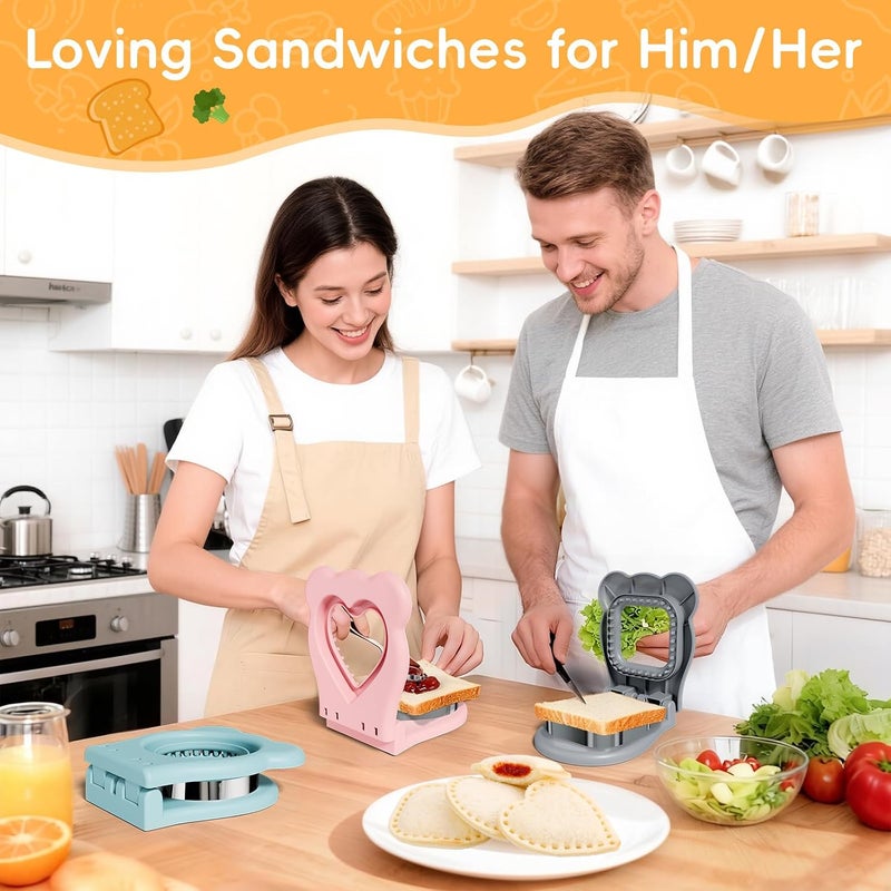 HINZER Global flexible sizing options Sandwich Cutter and Sealer for Kids Lunch Breakfast Sandwich Maker Stainless Steel Bread Decruster Heart Square Cookie Cutter for Kids Children Adult Boys Girls Global flexible sizing options - Image 3