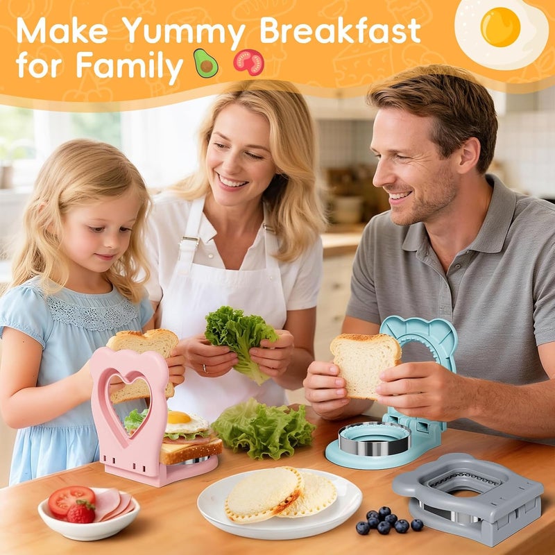HINZER Global flexible sizing options Sandwich Cutter and Sealer for Kids Lunch Breakfast Sandwich Maker Stainless Steel Bread Decruster Heart Square Cookie Cutter for Kids Children Adult Boys Girls Global flexible sizing options - Image 2