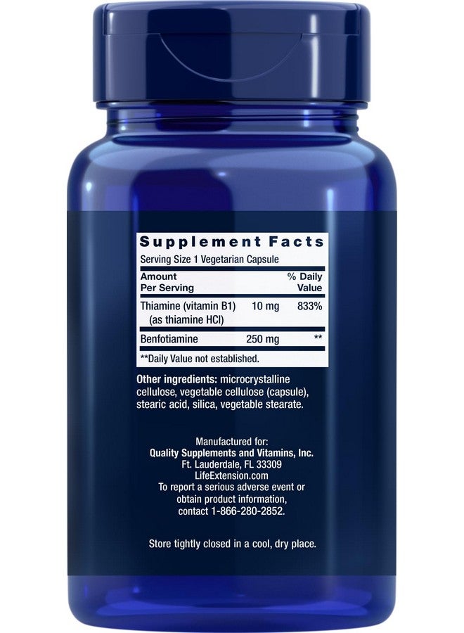 Life Extension Mega Benfotiamine 250 mg 180 Capsules (Pack of 2), Vegetarian Vitamin B Supplement with Thiamine - Image 2