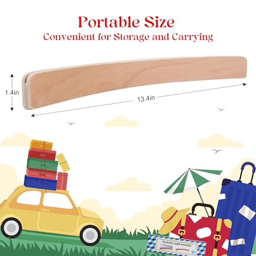 Offelec Set of 4 Playing Card Holders Holds Standard Size Cards Wooden Curved Playing Card Holder Racks Tray Set for Kids Adults Seniors Non Slip Wood Card Deck Holders for Strategy Card Games - Image 5