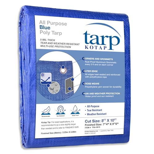 Kotap 8 x 10 Ft. All-Purpose Multi-Use Protection/Coverage 5-mil Poly Tarp, Waterproof, Blue, 1-Pack (TRA-0810) - Image 1