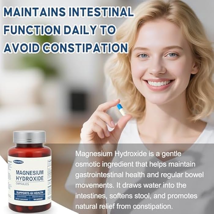 provspro Magnesium Hydroxide Capsules Contains 270 mg of Magnesium, Relieve Constipation and Indigestion, Support Intestinal Motility, Gut Health for Women and Men (120 Capsules) - Image 2