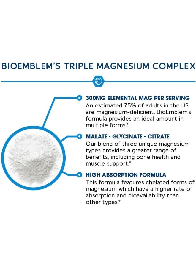 BioEmblem Non-GMO Triple Magnesium Complex (90 Capsules, 300mg) - Image 3