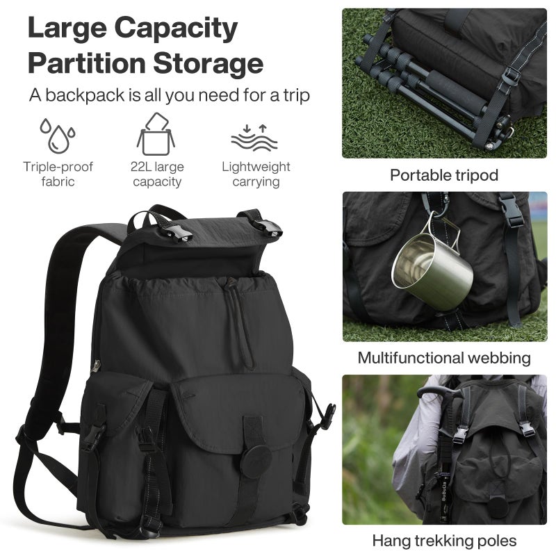 mixi Travel Backpack for Women Men, 18 Inch Carry On Laptop Backpack Flight Approved fits 16'' Laptop, Lightweight Waterproof Hiking Backpack Travel Outdoor Business Casual Daypack, Black - Image 2
