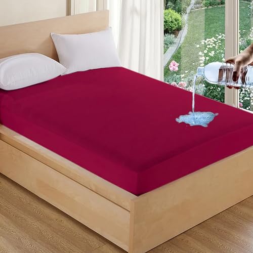AVI Cotton Feel Terry Soft Waterproof Bed Mattress Protector Single Size 72x36 inch | Washable Breathable Elastic Fitted Mattresses Cover for Single Size Bed (6x3 feet, Maroon, Fit On 2-10 Inch) - Image 1