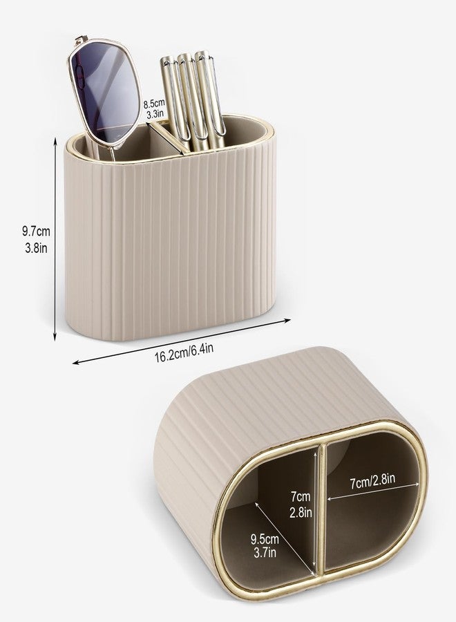 KINGFOM PU Leather Pen Holder for Desk, 2 Slots Small Remote Control Holder Pencil Cup Desktop Supplies and Accessories Organizer Caddy for Office Home Art Supply (Mocha Beige) - Image 2