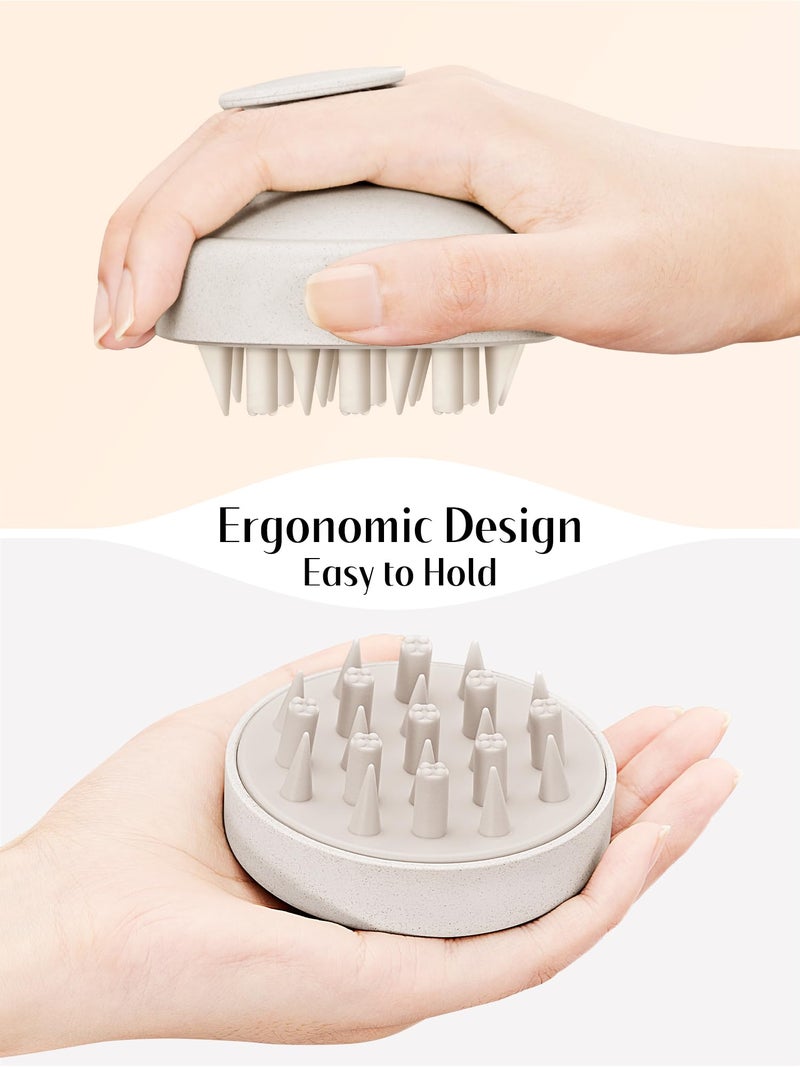 HEETA Hair Scalp Massager for Hair Growth, Shampoo Brush, Scalp Scrubber Exfoliator with Soft Silicone Bristles for Dandruff Removal to Relieve Stress, Wet Dry Use Updated Material, Beige - Image 3