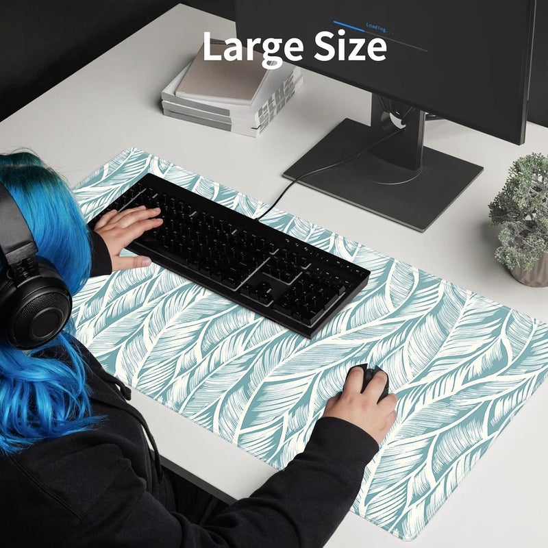 Large Gaming Mouse Pad, Extended Desk Mousepad with Stitched Edges, Non-Slip Rubber Base Mice Pad, Office Desk Mat, Keyboard Pad for Gamer, Office & Home (Leaf texture, 800x300x3 mm) - Image 2