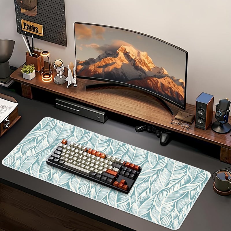 Large Gaming Mouse Pad, Extended Desk Mousepad with Stitched Edges, Non-Slip Rubber Base Mice Pad, Office Desk Mat, Keyboard Pad for Gamer, Office & Home (Leaf texture, 800x300x3 mm) - Image 4