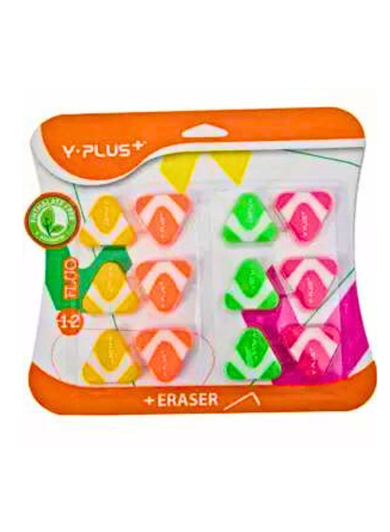 YPlus Fluo Eraser (Pack of 12 Pieces) - Image 1