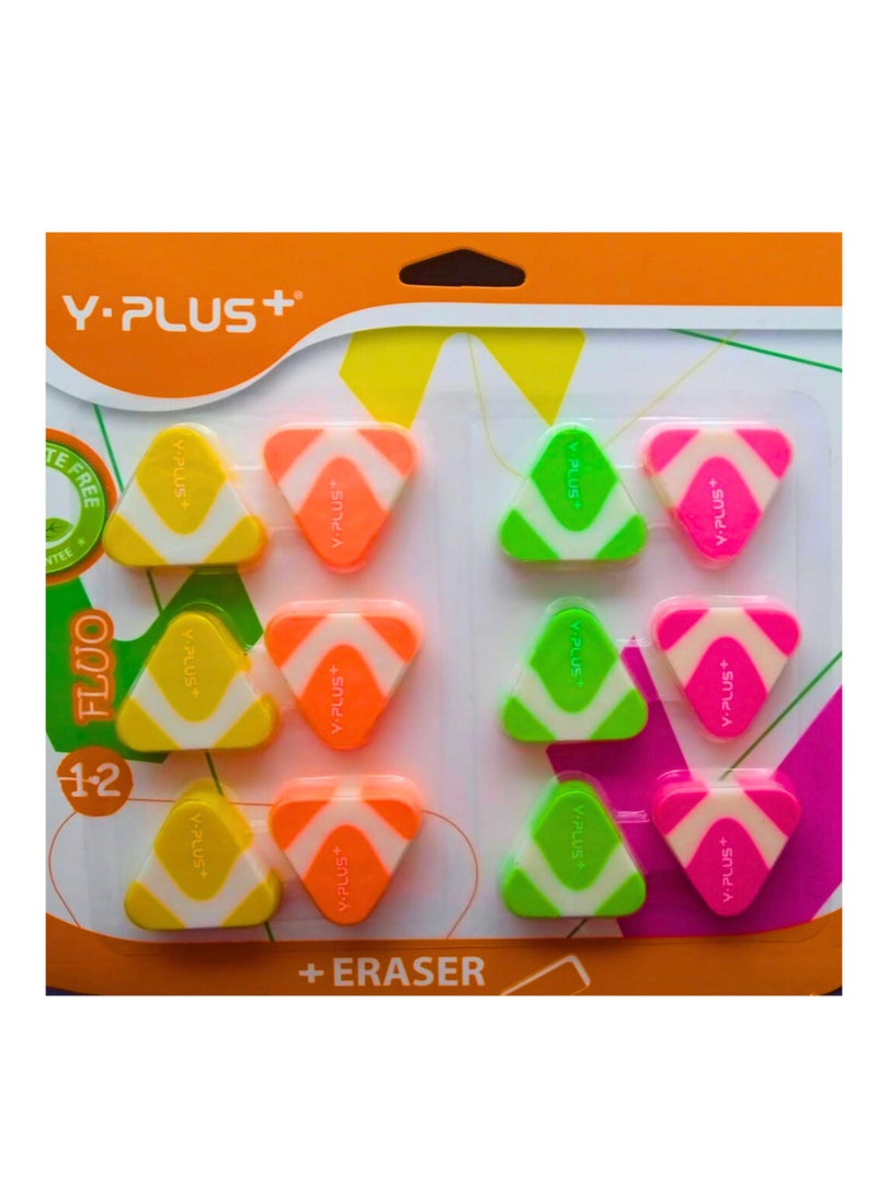 YPlus Fluo Eraser (Pack of 12 Pieces) - Image 2