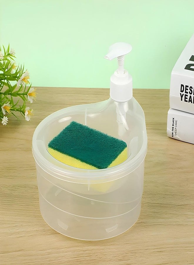 Oblivion Soap Dispenser – 2-in-1 Soap Pump Dispenser with Dish Sponge Holder, Multi-Functional Double Layer Liquid Organizer for Kitchen Sink Countertop and Plastic Bathroom Accessories (Pack of 1) - Image 1