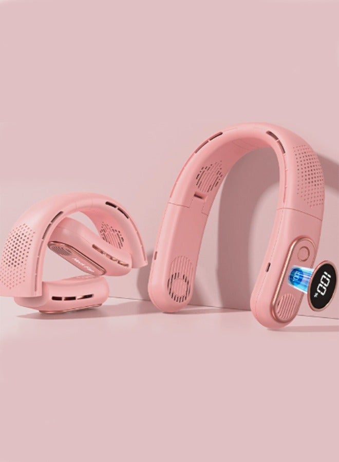 general Rechargeable 4 Turbo 6000mAh Portable Neck Fan - 360 Cooling Airflow, 3 Speeds, LED Battery Display, Foldable, Bladeless - Personal Fan for Work, Travel, Outdoor Activities -Pink