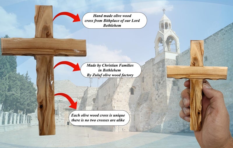 Zuluf 6.2" Olive Wood Plain Wall Cross | Christian Handmade Wooden Cross for Wall from Jerusalem Holy Land | Wall Cross for Home Decor | Catholic Wall Art | Religious Christian Decor Gift - Image 3