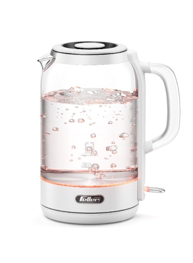 Feller Germany EK730 Electric Kettle, 1.7L German Schott Glass, 2200W Fast Boil, Strix Control, BPA Free (White) - Image 1