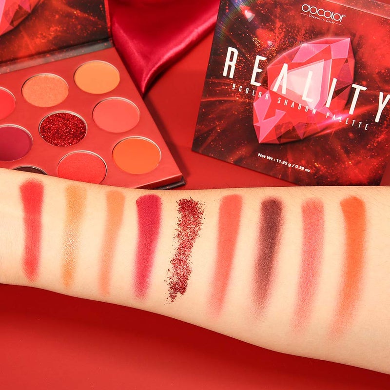 docolor Eyeshadow Palette 9Colors Red Eyeshadow Gemstone Shadow Palettes Highly Pigmented Mattes Shimmers Smokey Glitter Cream Colorful Powder Blendable Long Lasting Waterproof Makeup Palette - Image 3