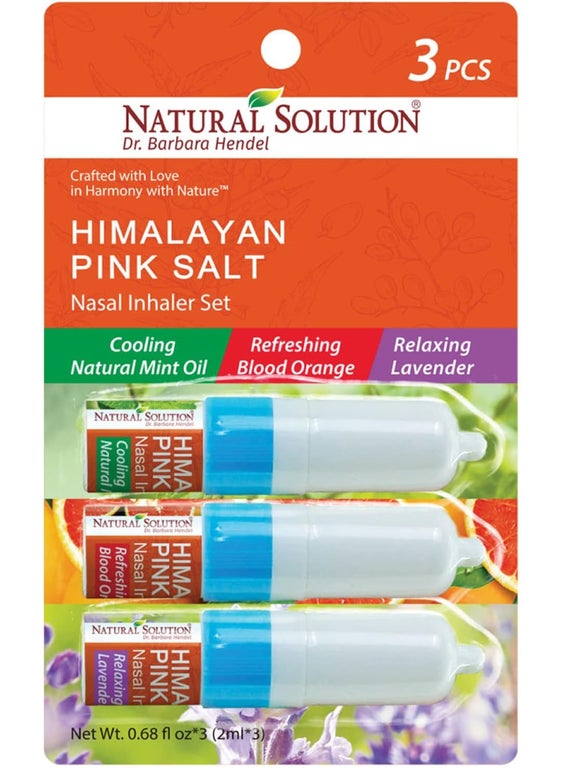 Natural Solution Nasal Inhaler, Aromatherapy with Pink Salt & 3 Different Scents, Nose Cleaner, Relaxing & Refreshing, Sinus Pressure Relief - 0.068oz | Pack of 3