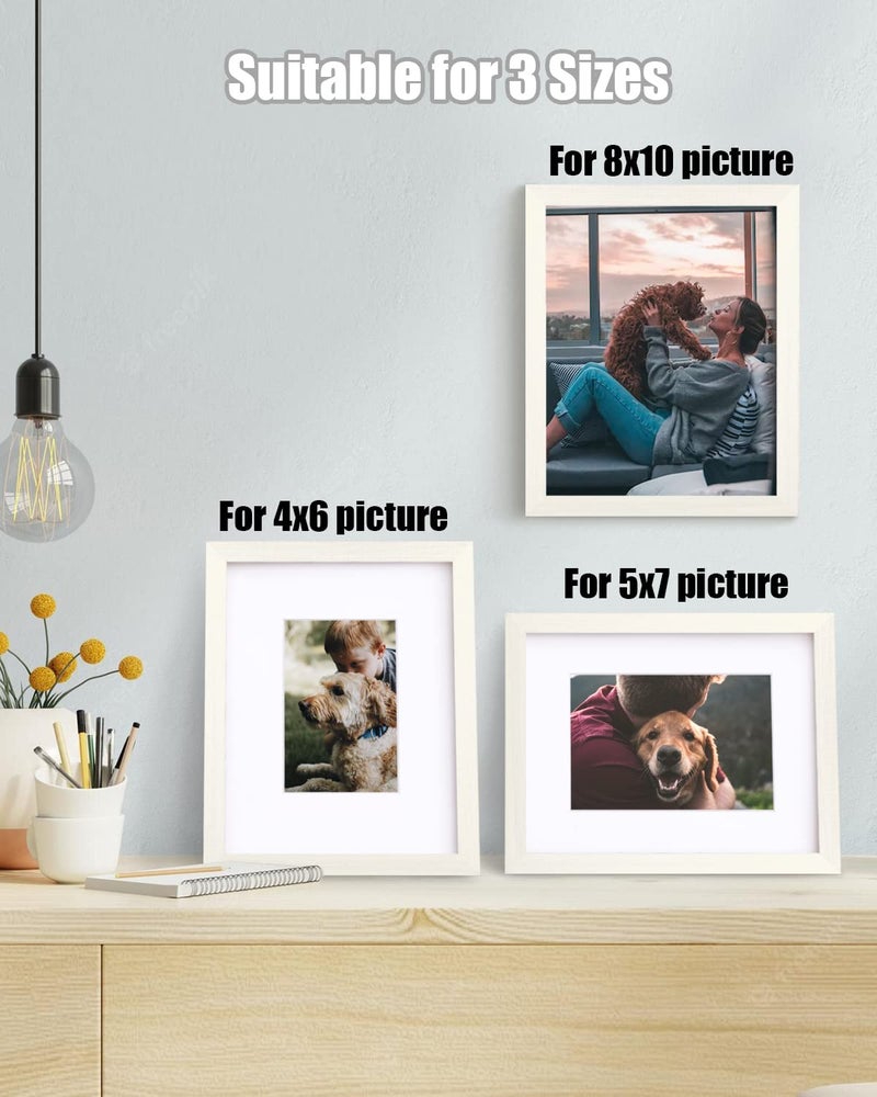 Egofine Egofine 8x10 Picture Frame Made of Solid Wood with Plexiglass  Display Pictures 4x6/5x7 with Mat or 8x10 Without Mat for Tabletop and Wall Mounting  Beige  - Image 4